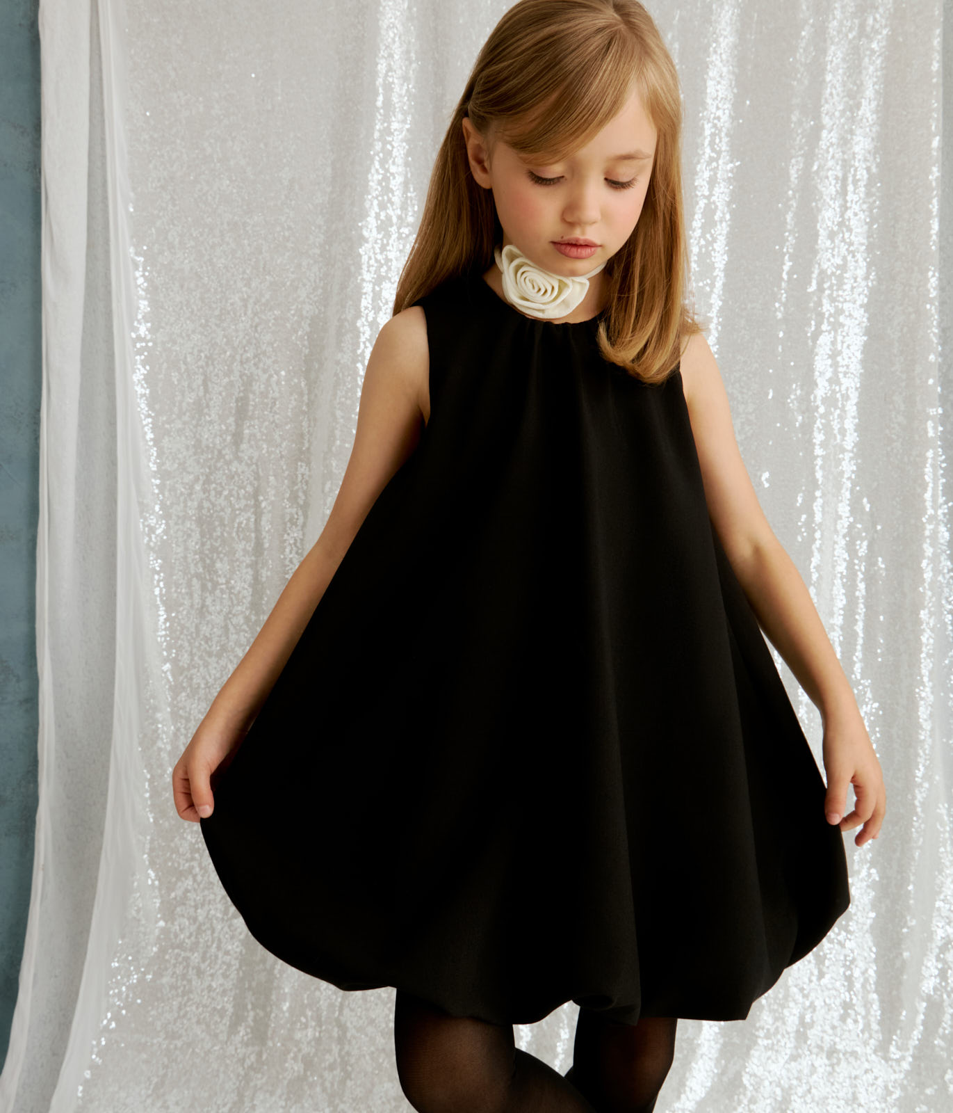 GIRLS Black Flowers dress/Платье черное для девочек/AW24TKG059