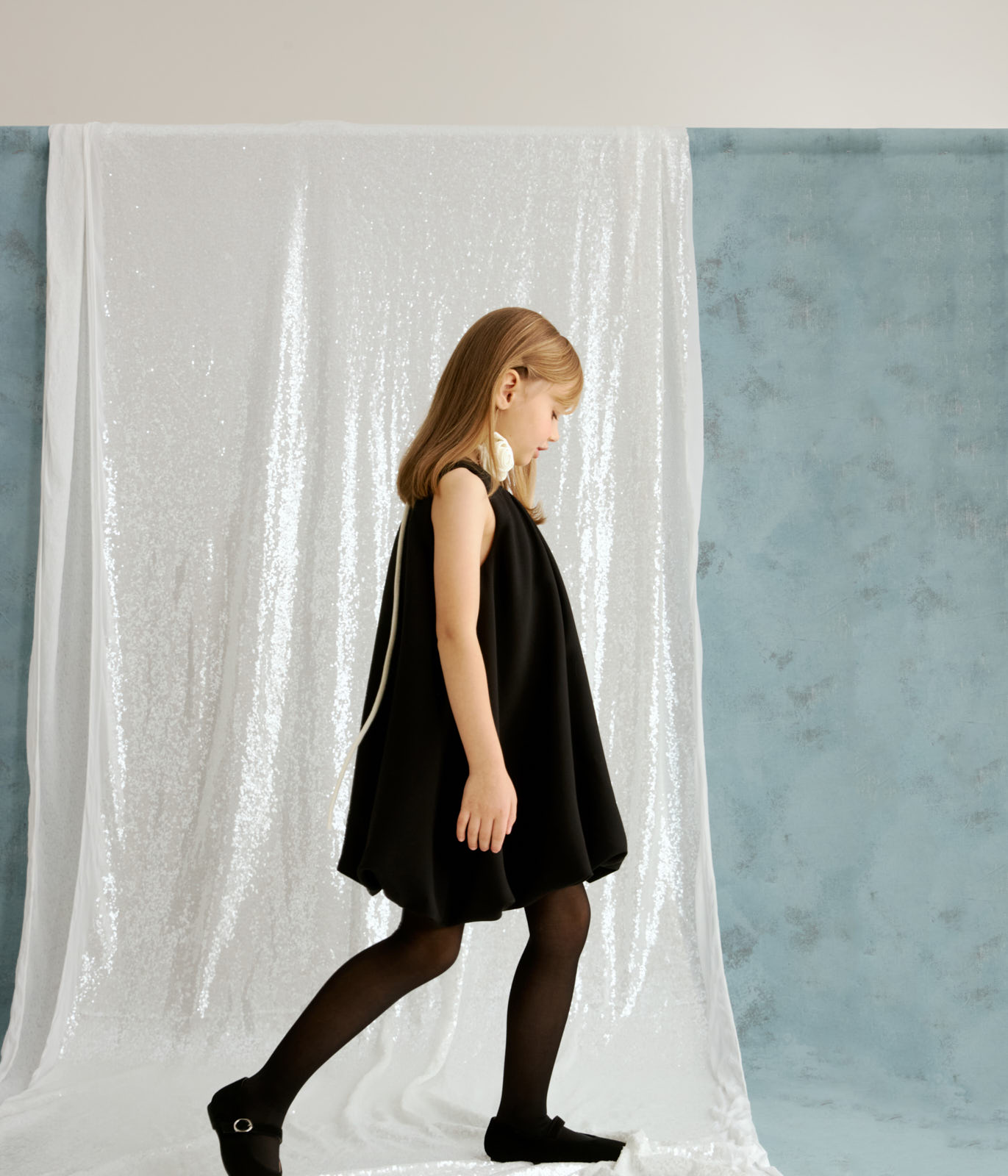 GIRLS Black Flowers dress/Платье черное для девочек/AW24TKG059