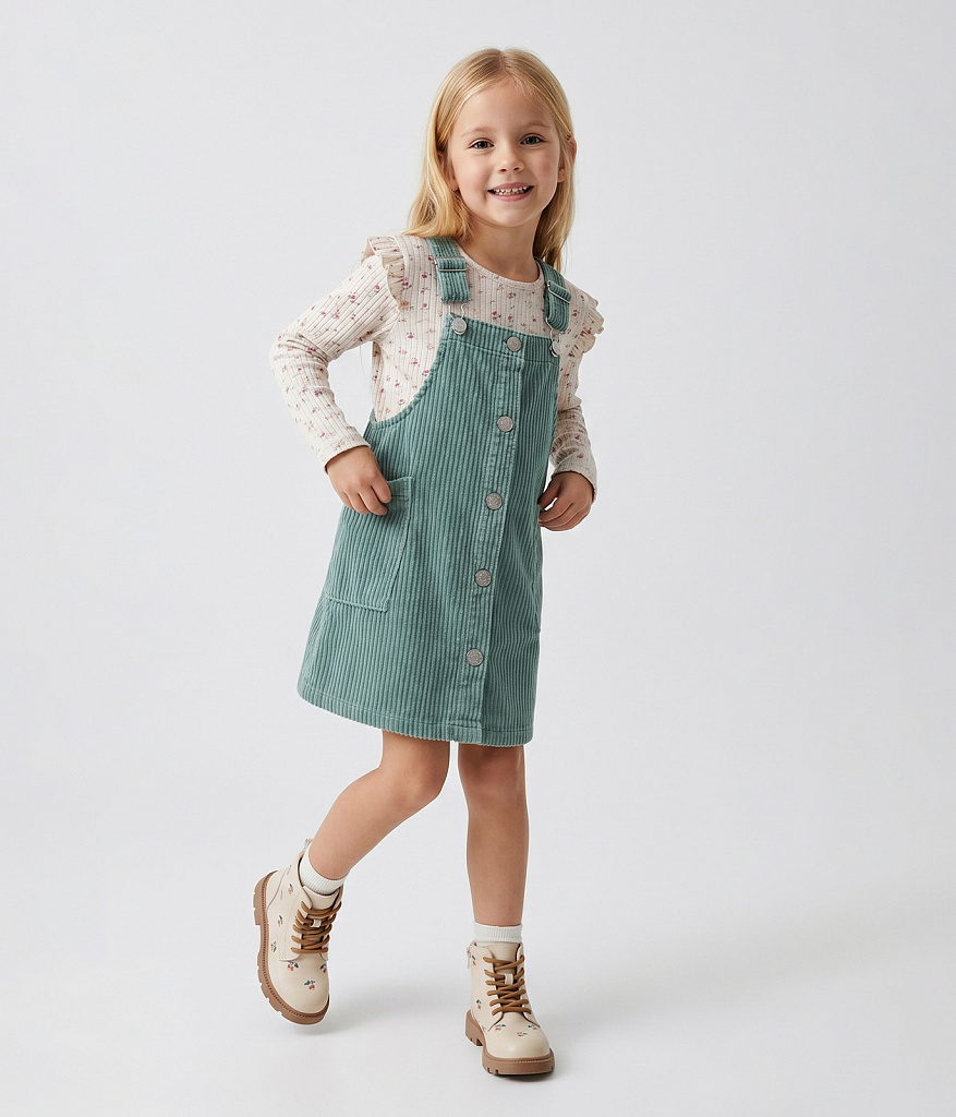 GIRLS pinny dress/ Сарафан детский/AW23TKG034 изумруд
