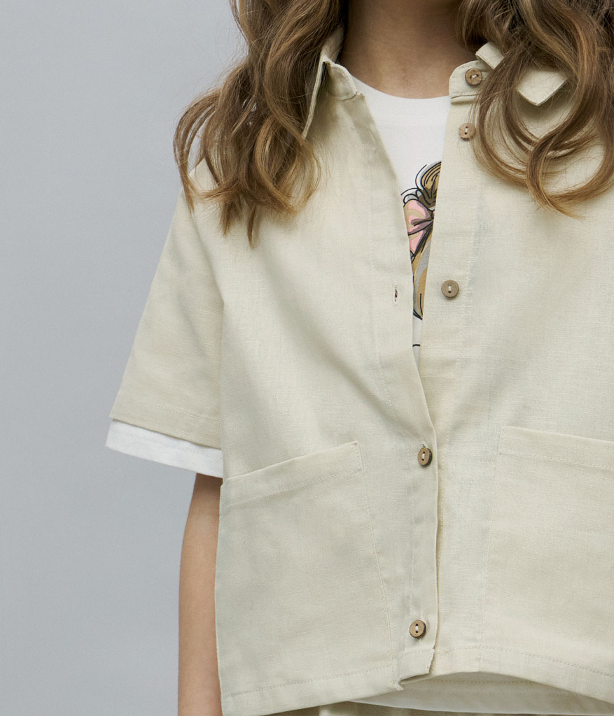 GIRLS set shorts and shirt/ Комплект детский шорты и рубашка/SS24TKG051 молочный