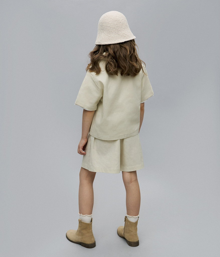 GIRLS set shorts and shirt/ Комплект детский шорты и рубашка/SS24TKG051 молочный