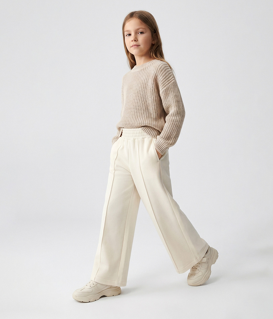 GIRLS Wide legs trousers sweat/ Брюки детские/SS24TKG032 молочный