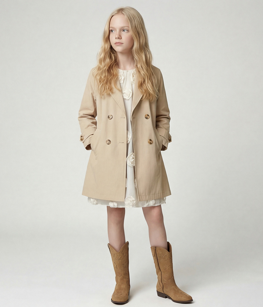 GIRLS Trench coat/Пальто детское/SS24TKG015 бежевый