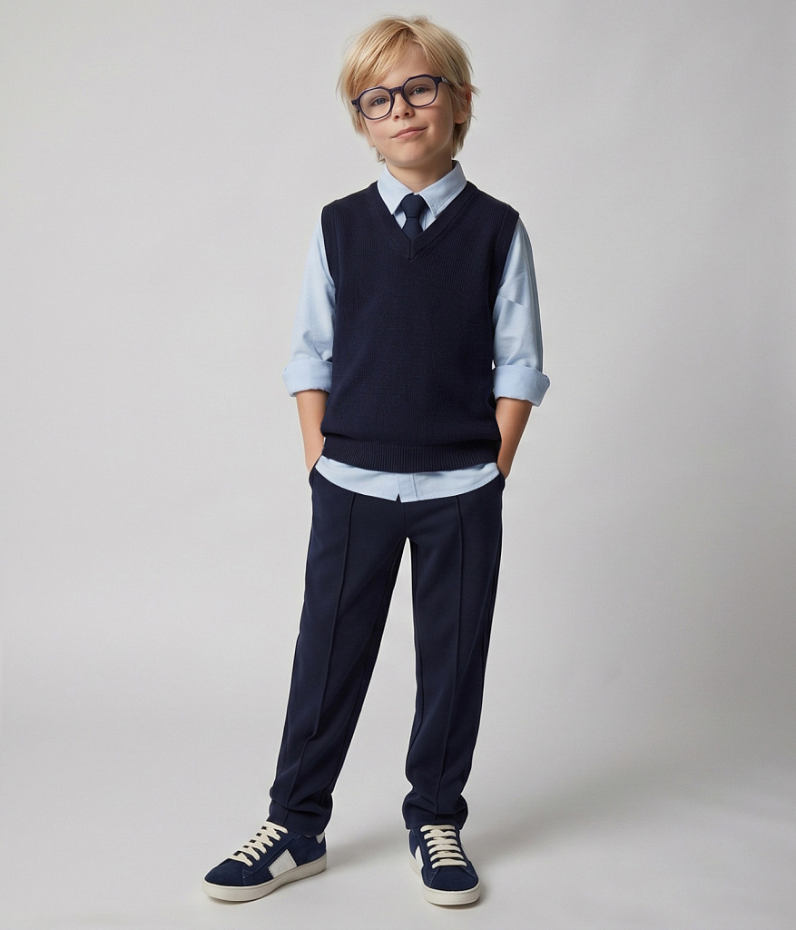 BOYS V-neck vest knitted/ Жилет детский/AW24TKB002 синий