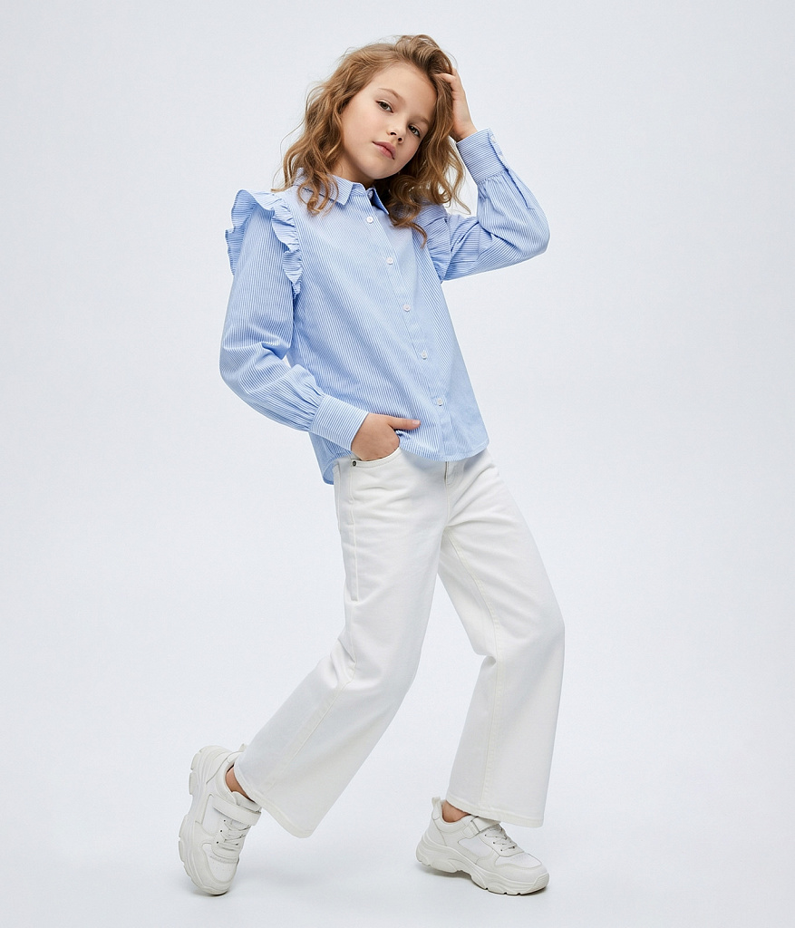 GIRLS School striped shirt/ Рубашка детская AW24TKG012 голубой