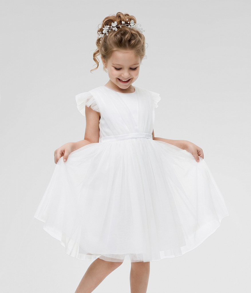 GIRLS Mesh dress/ Платье детское/AW23TKG056 белый