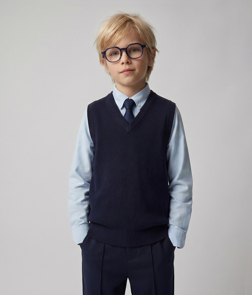 BOYS V-neck vest knitted/ Жилет детский/AW24TKB002 синий